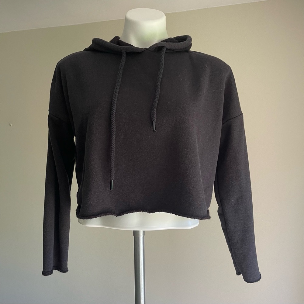 Aerie Black Terrycloth Cropped Hoodie